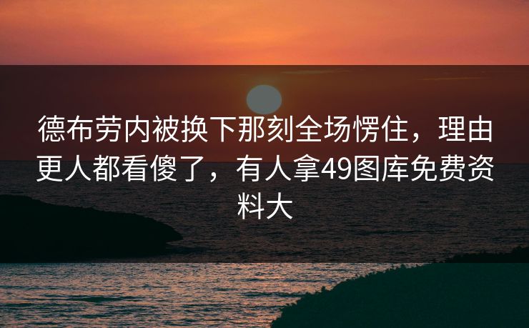 德布劳内被换下那刻全场愣住，理由更人都看傻了，有人拿49图库免费资料大